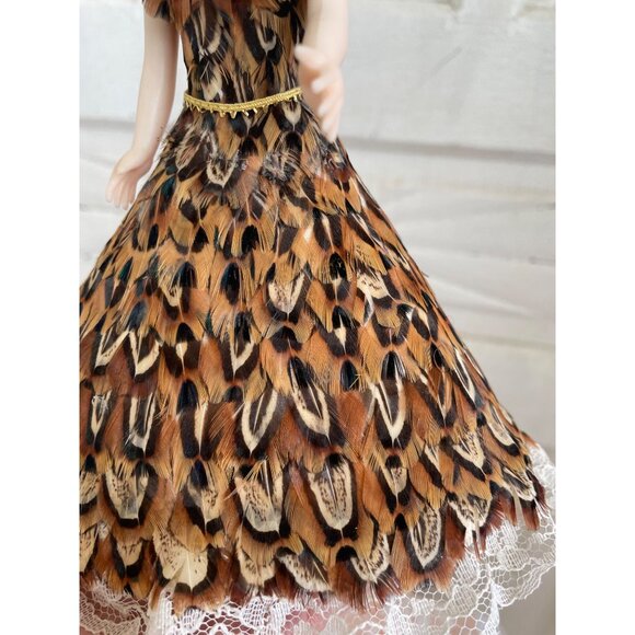 Vintage 1950s Celluloid Doll With Pheasant Feather Dress & Lace Trim - Picture 7 of 12
